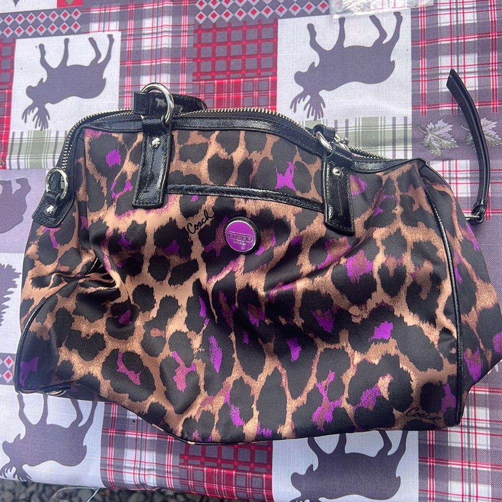 Purple and tan coach purse